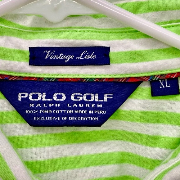 Polo Golf Ralph Lauren Men’s Vintage Lisle SS Green Striped Polo Shirt Size XL - Picture 1 of 11